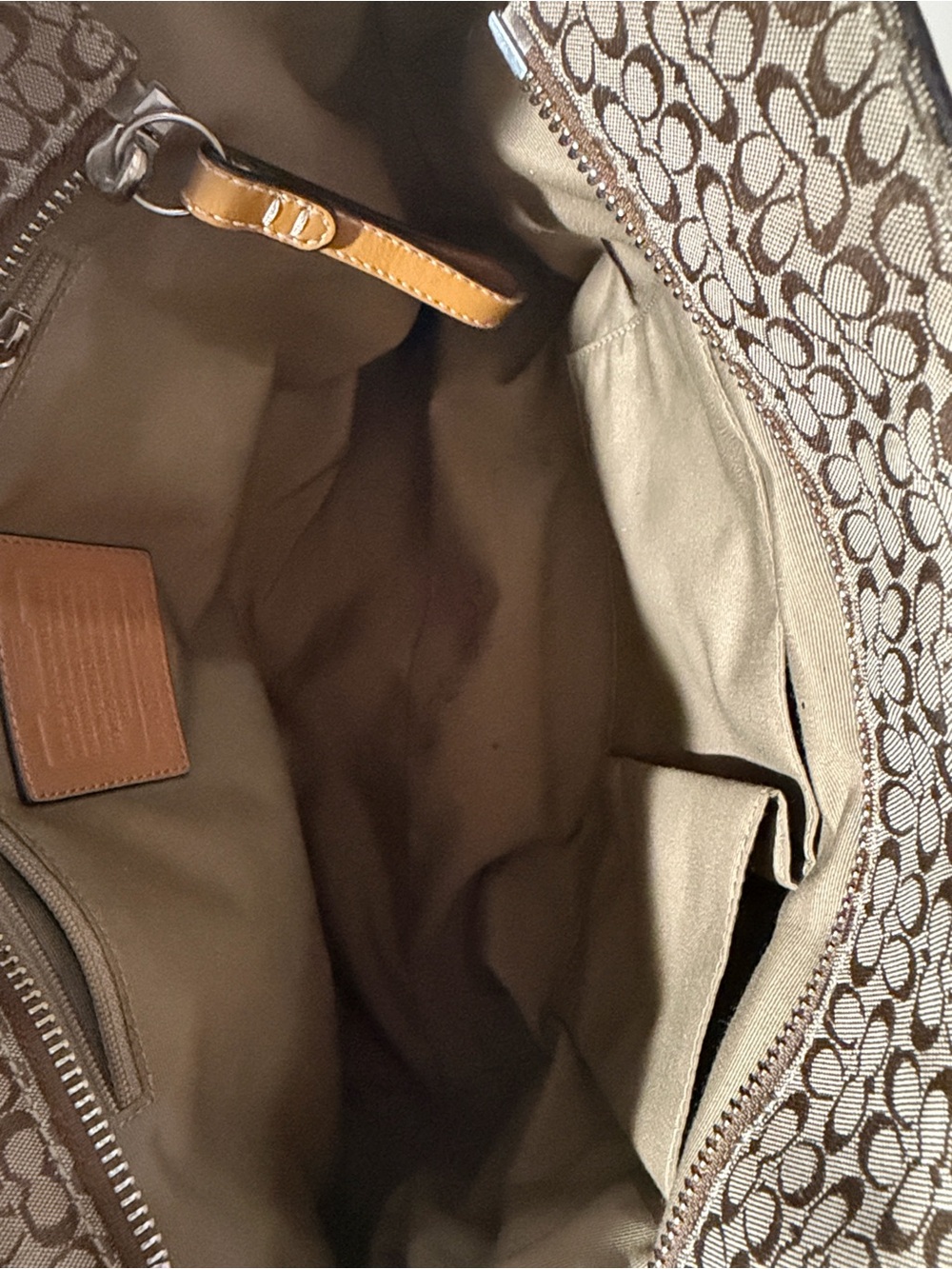Authentic vintage Coach Signature Gallery Tote Bag khaki Brown w/tan leather - Picture 13 of 16
